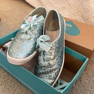 Kate Spade x Keds lite blue glitter sneakers